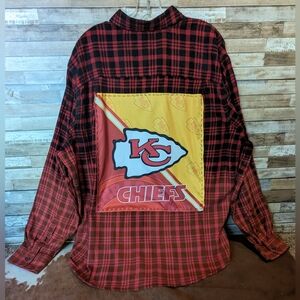 Kansas City Chiefs Upcycled Dip Dye Bleach Flannel Shirt
